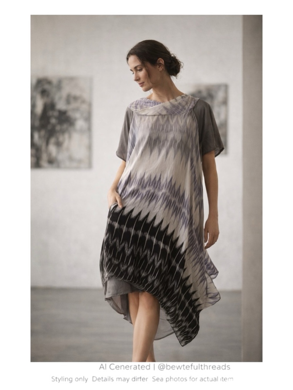 Silk Lagenlook Asymmetrical Tunic Dress S Artwear Minimalist